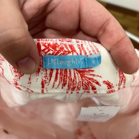 J Mclaughlin Richland Skirt 4 NWT $168 Knee Pencil Denim Heron Toile Coral White - Picture 6 of 9